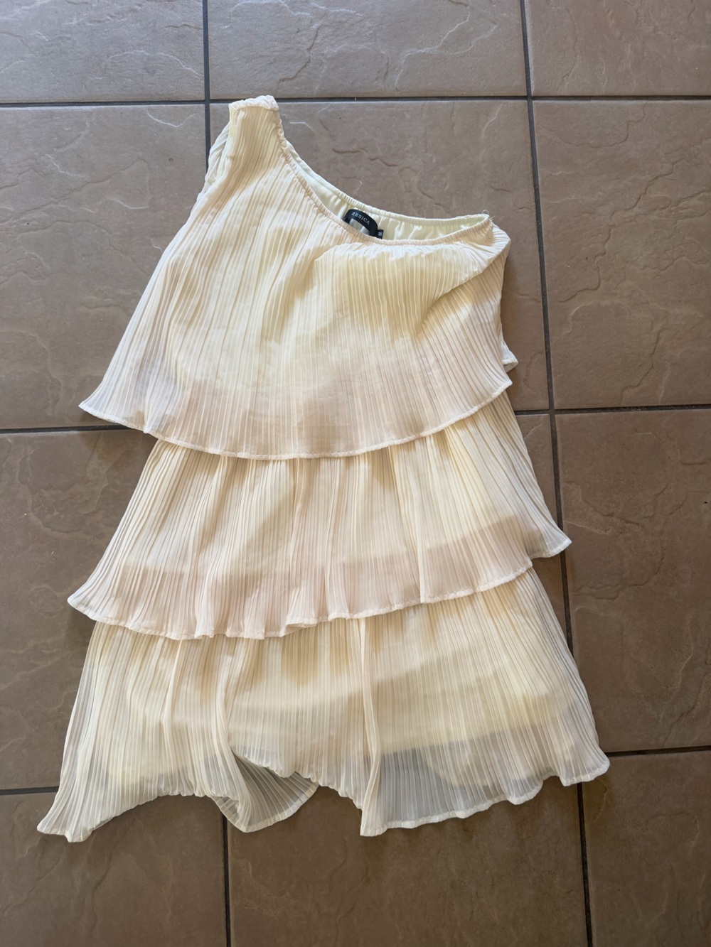One-Shoulder Tiered Pleated Dress in Cream